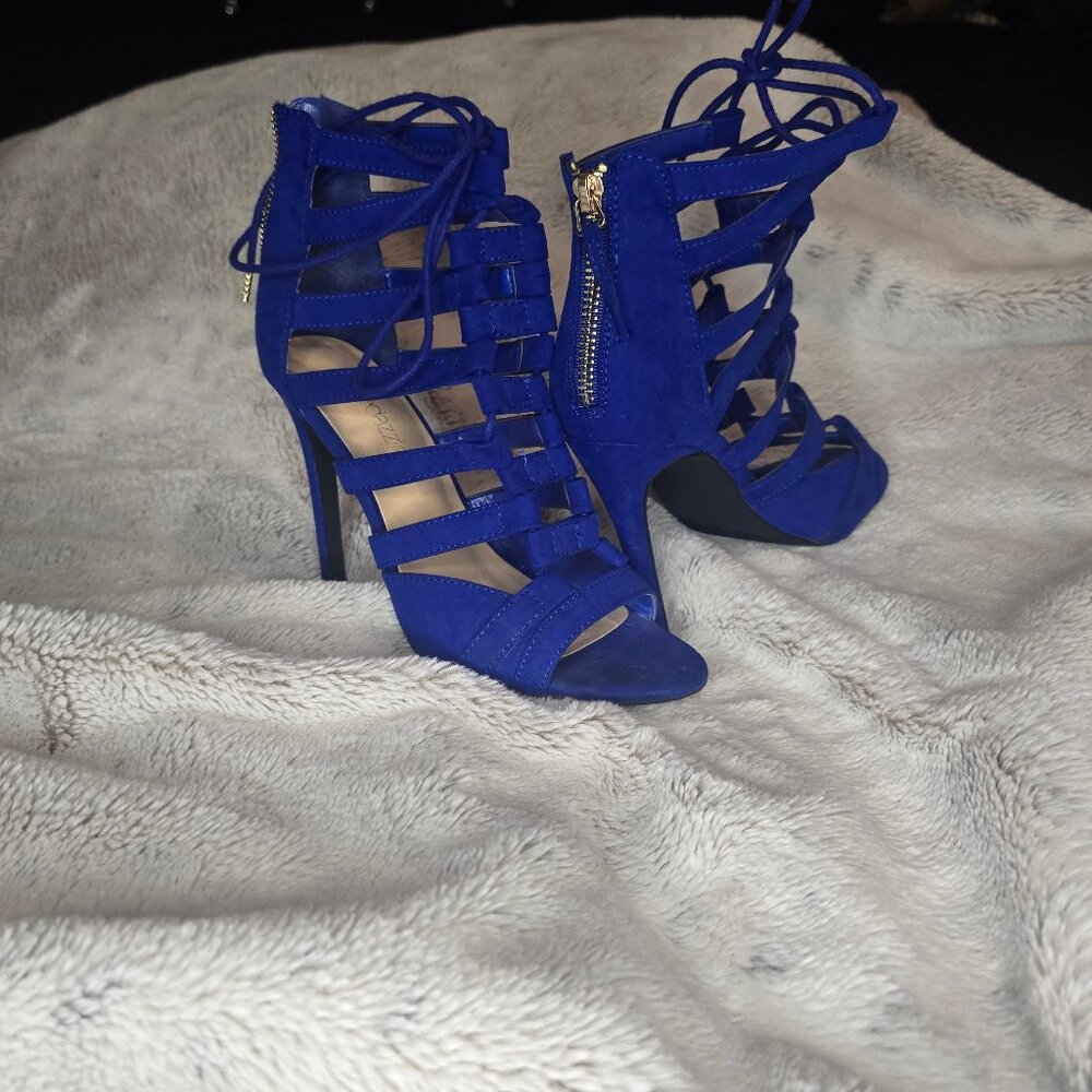 Blue velvet heels by ShoeDazzle